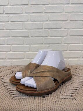 Söfft Bronze Metallic Leather Crossband Slide Sandal 6.5, Brown